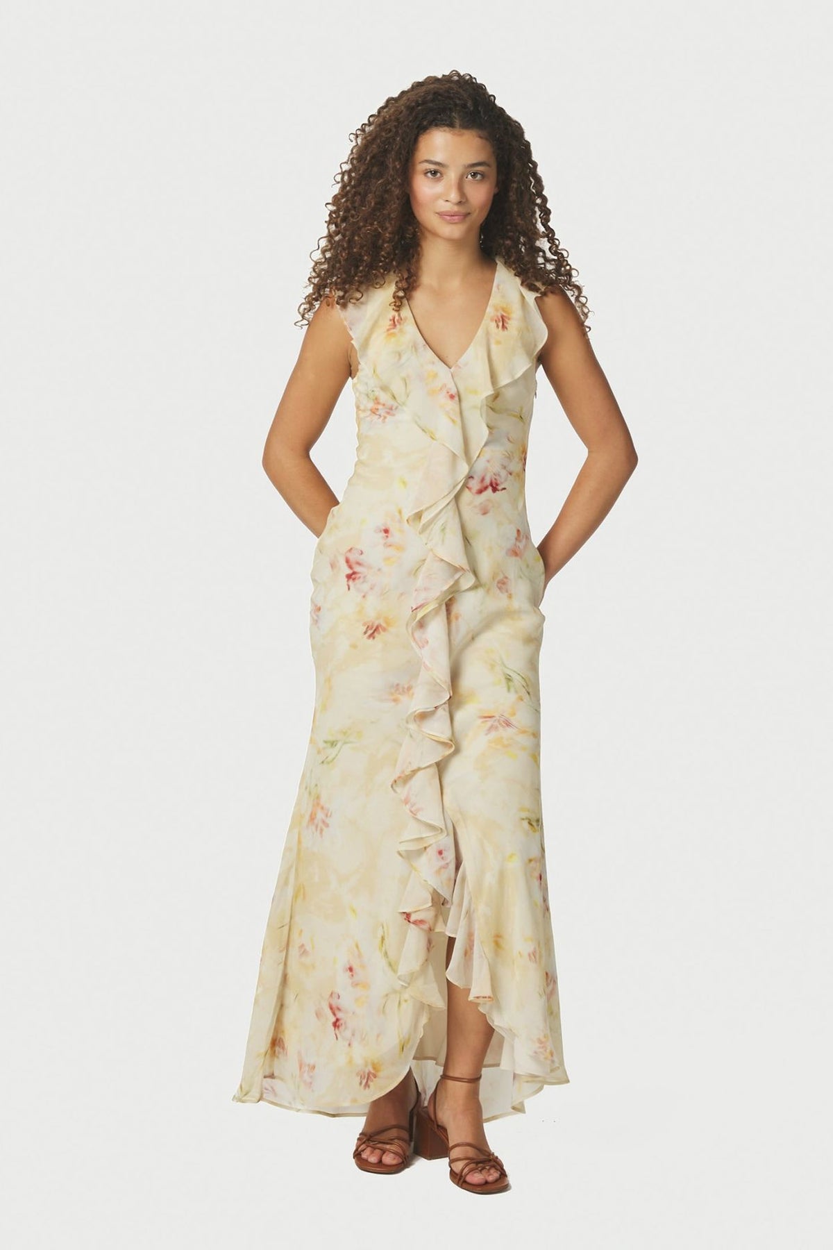 Zella Chiffon Print Dress Dusty Yellow - 167616