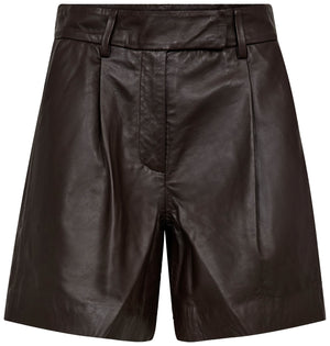 PhoebeCC Leather Pleat Shorts 145-Dark Brown - 31458