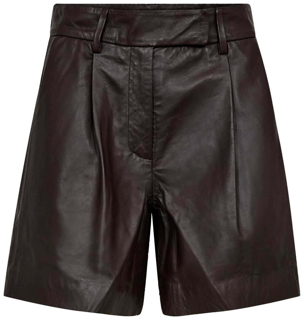 PhoebeCC Leather Pleat Shorts 145-Dark Brown - 31458