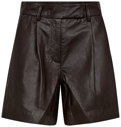 PhoebeCC Leather Pleat Shorts 145-Dark Brown - 31458 Thumbnail